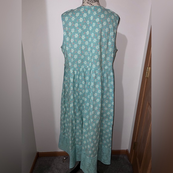 April Cornell Floral Embroidered Button Front Midi Dress Blue Lace Trim Large - Picture 6 of 14